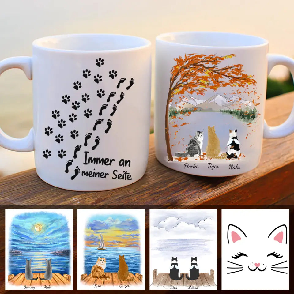 Personalisierte Tasse mit Katzen inkl. Spruch - Katzentasse bis 8 Katzen
