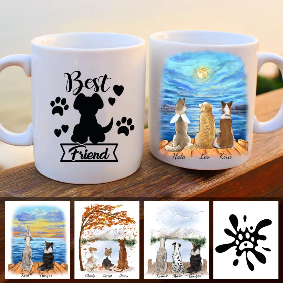 Personalisierte Tasse mit Hunden inkl. Spruch - Hundetasse bis 8 Hunden
