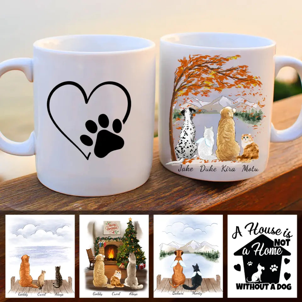 Personalisierte Tasse mit Hund und Katze - Katzentasse, Hundetasse bis 8 Hunde/Katzen