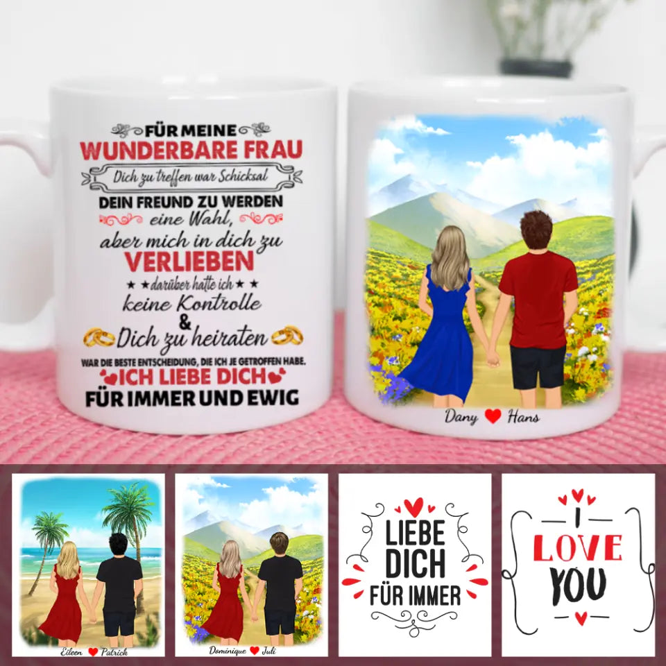 Personalisierte Liebestasse für Paare - Pärchentasse mit Spruch und Namen - An meine Ehefrau/Ehemann