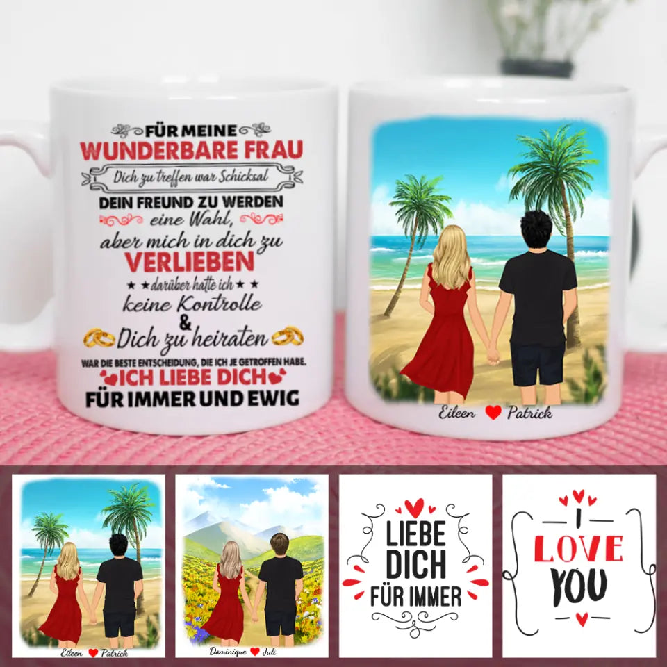 Personalisierte Liebestasse für Paare - Pärchentasse mit Spruch und Namen - An meine Ehefrau/Ehemann