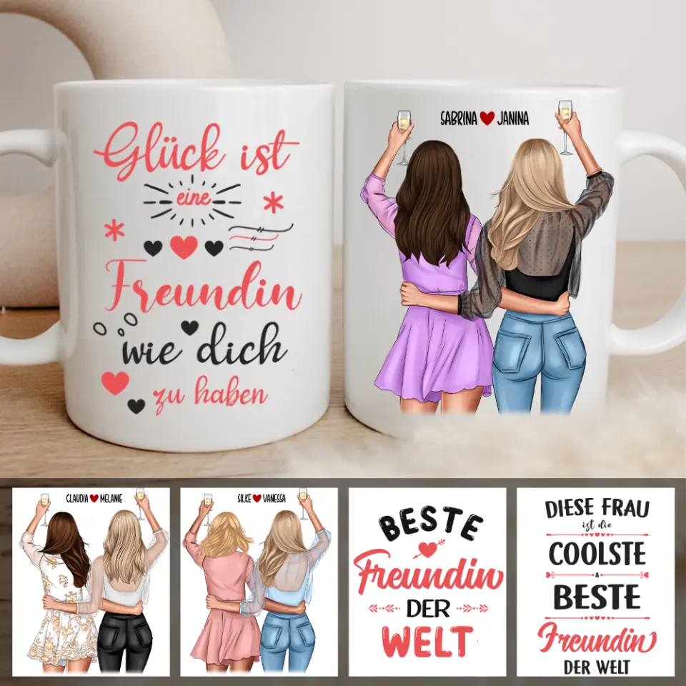 Personalisierte Beste Freundinnen Tasse - Freundschaftstasse mit Spruch und Namen - BFF Tasse