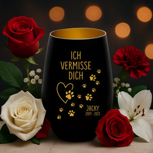 Trauerlicht für Haustiere - Windlicht für verstorbene Hunde, Katzen und andere Haustiere in schwarz gold