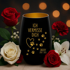 Trauerlicht für Haustiere - Windlicht für verstorbene Hunde, Katzen und andere Haustiere in weiß gold